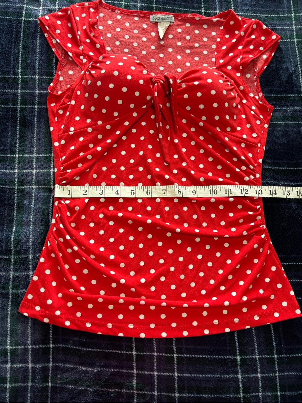 Y2K 2000s Body central Red polka dot top sleeveless top w/cinched waist. Size M. - Picture 4 of 5